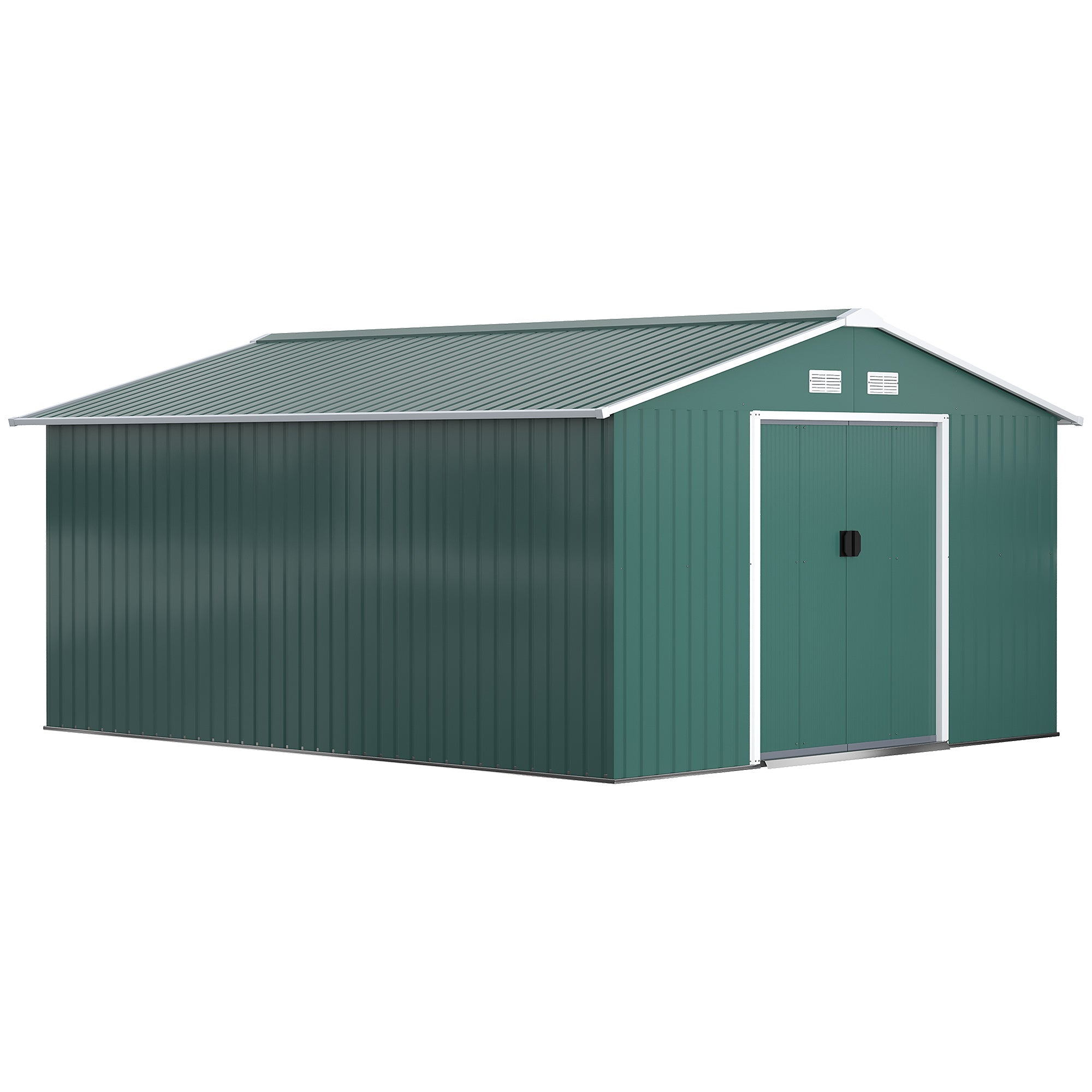 Steel Sliding Door Storage Shed 12.5 x 11.1ft - Green