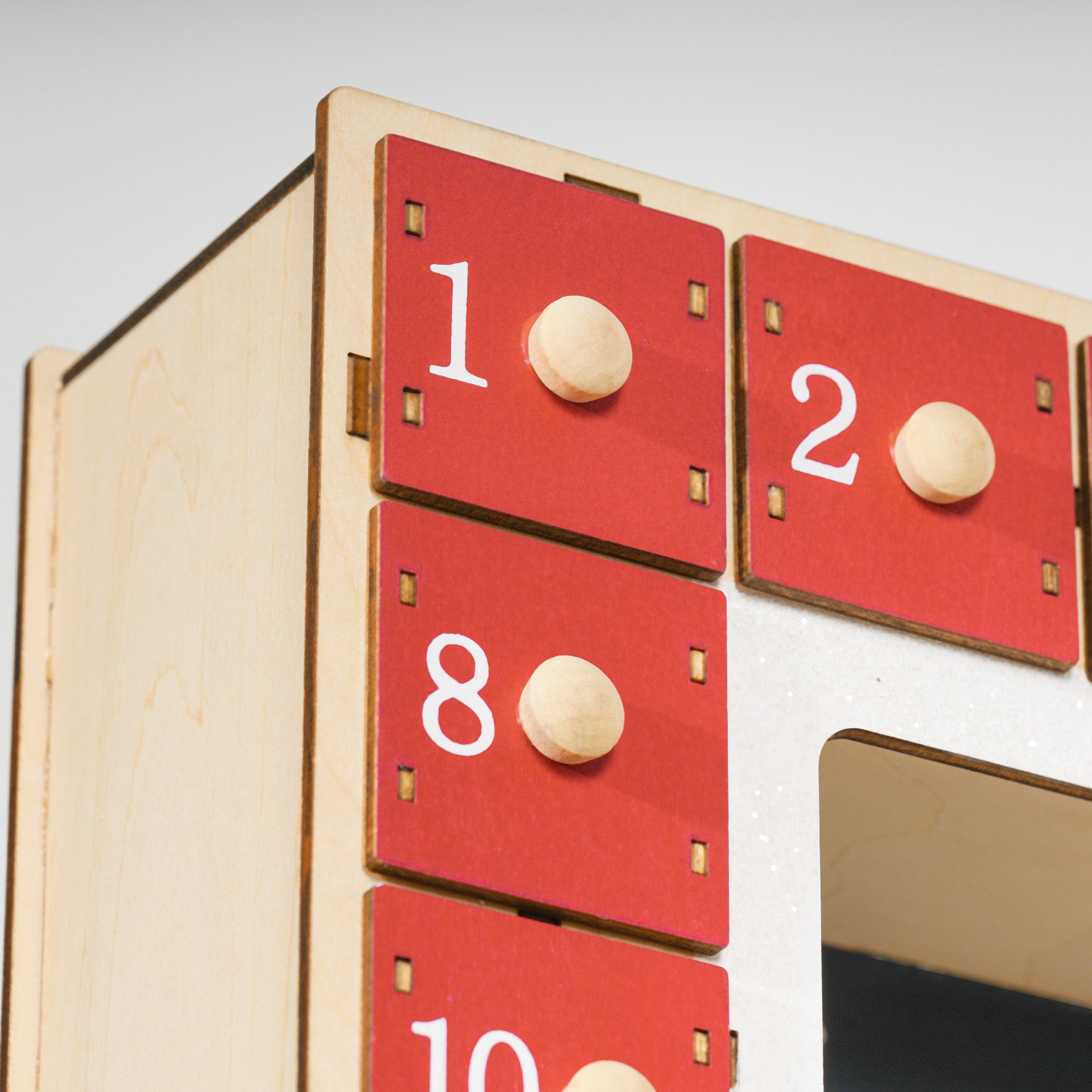 Advent Calendar, 24 Drawers with LED Lights, Red MDF