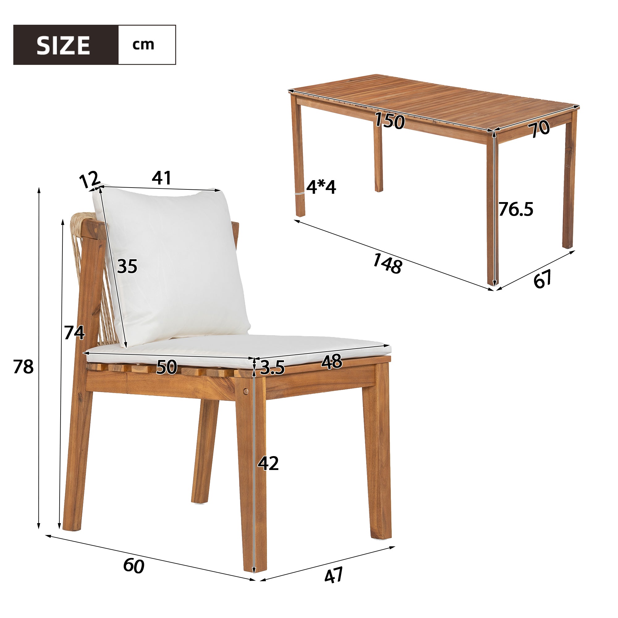 Garden Dining Set with 1 Table and 6 Chairs, Solid Wood and Beige