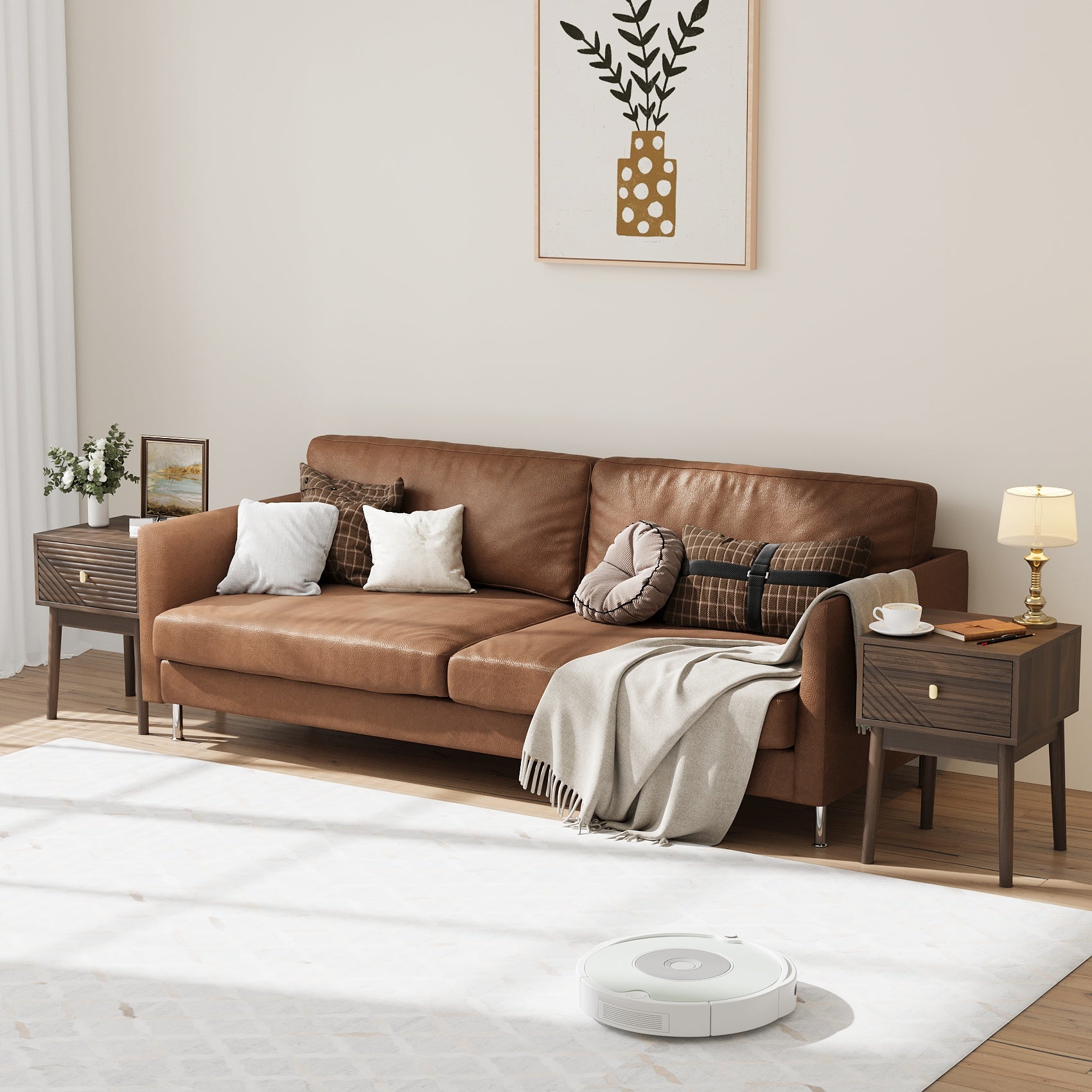 Mid-Century Modern Nightstand 2-Piece Set with Metal Handles - Walnut