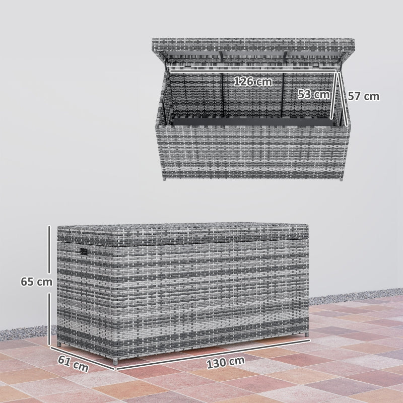 Rattan Storage Box 380L Weatherproof Cushion Box with Lid and Handle, Dark Gray