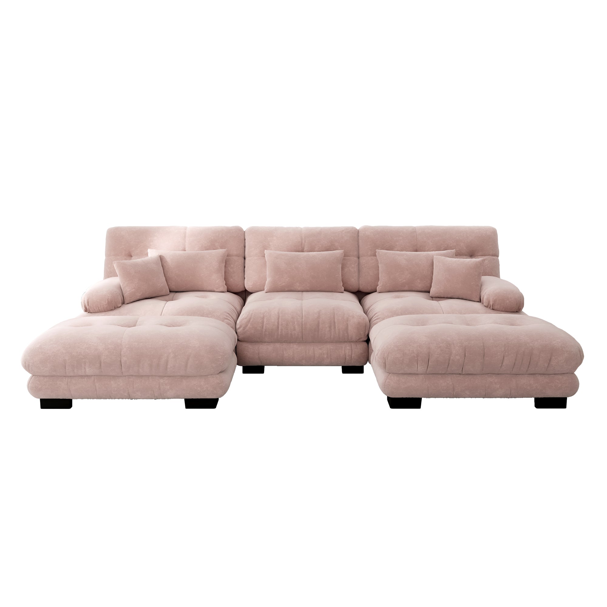 Luxury Modular Corner Sofa - Oversized U-shaped Cloud Couch, Deep Seating, Convertible Sleeper with Ottoman, Chenille Pink