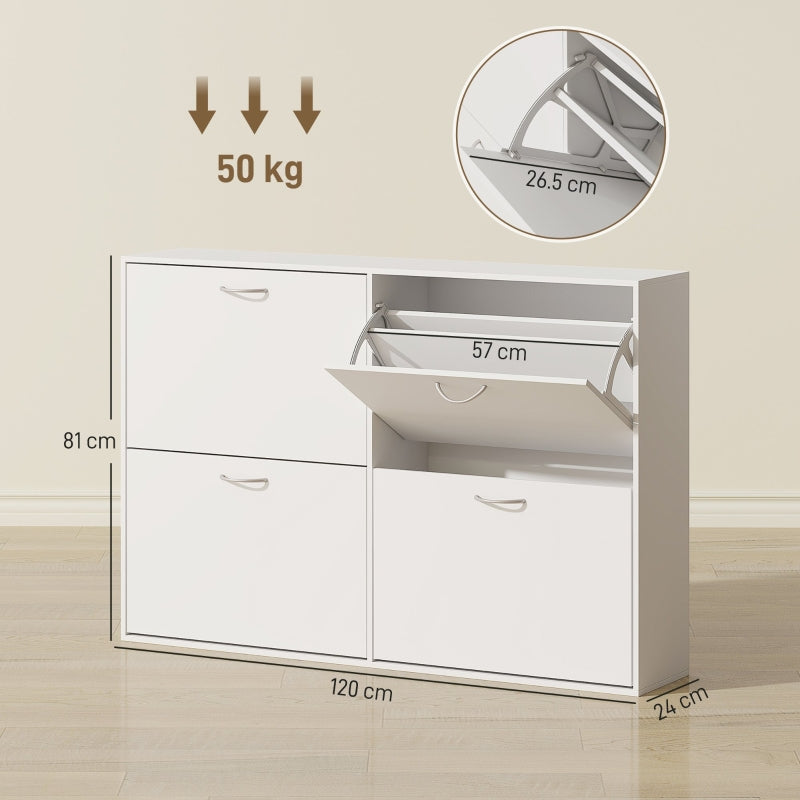 Wooden Shoe Cabinet 4-Drawer Pull Down Storage Organizer White