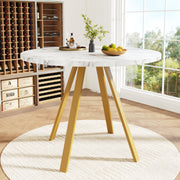 Round Dining Table 80x80x75cm 4-Seater Metal Legs - White Marble/Gold