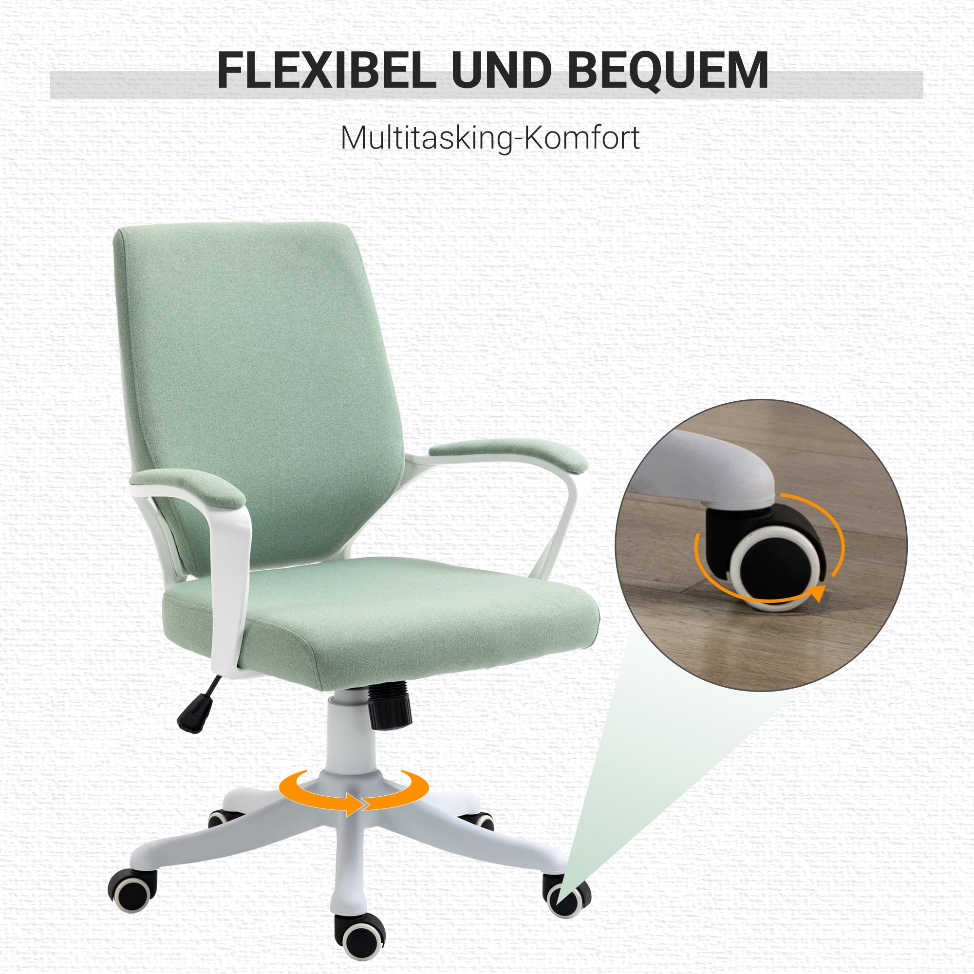 Ergonomic Office Chair Rocking Function Padded 360° Swivel Casters, Green Polyester