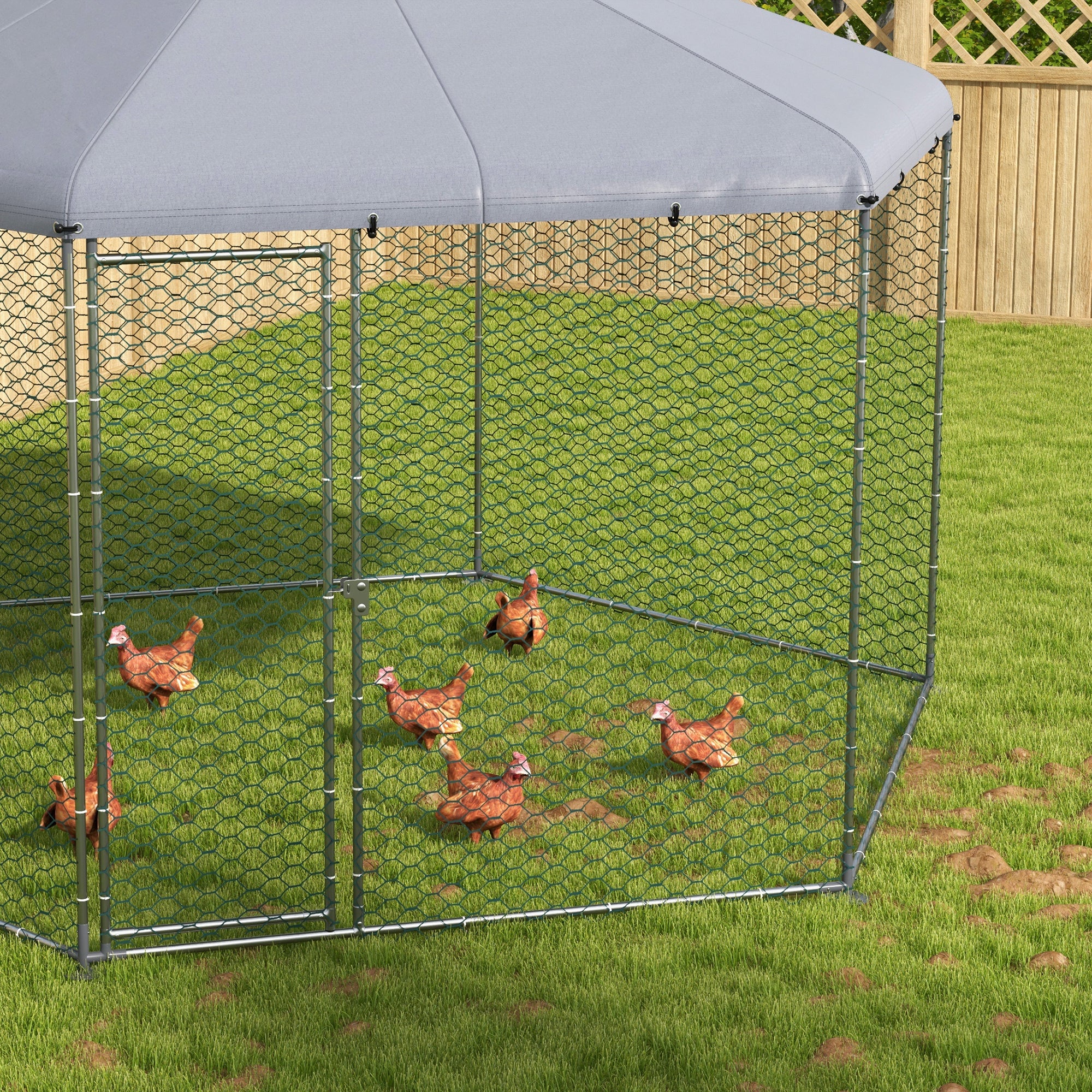 Chicken Coop Steel Run Cage with Cover & Door for 10-15 Animals, Grey