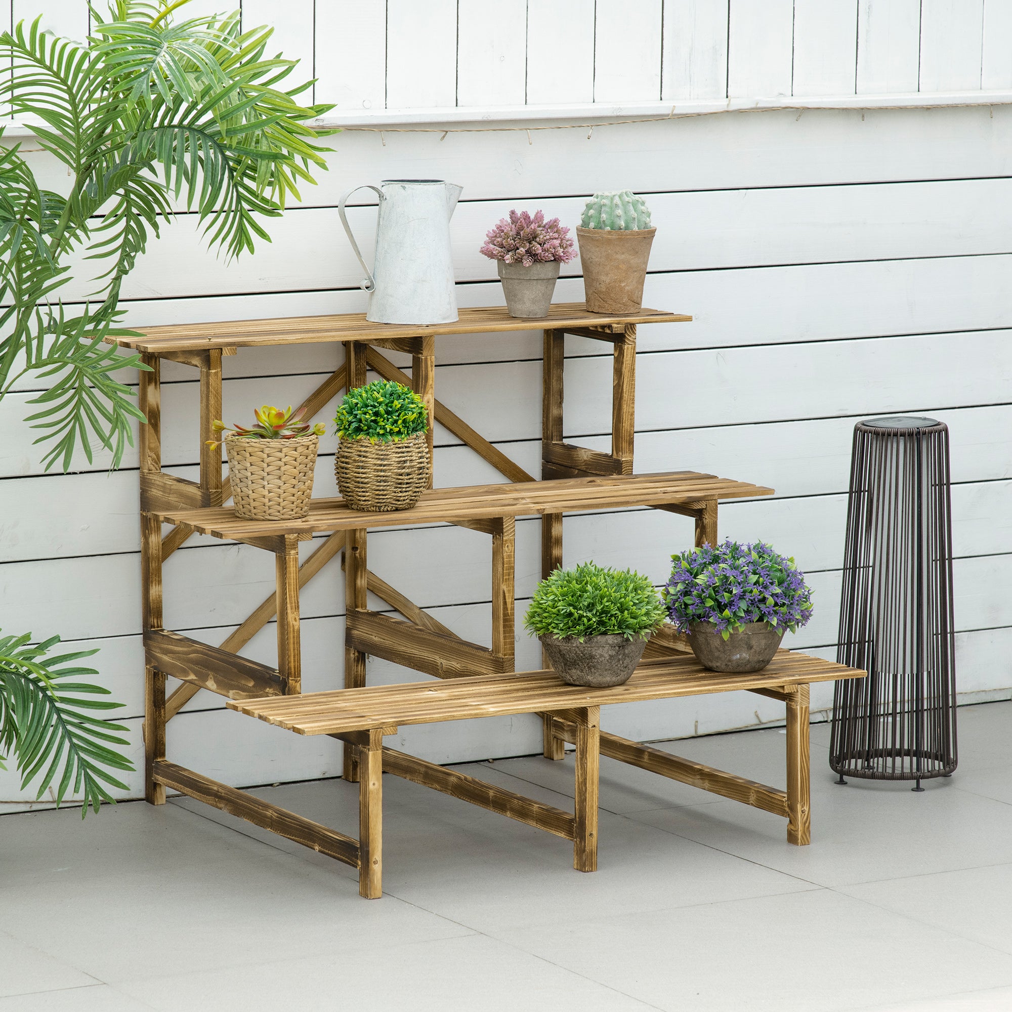 Plant Ladder Flower Shelf, 3 Steps, 100 x 80 x 78cm, Fir Wood