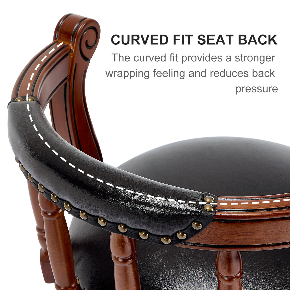 Cow Top Leather Wooden Bar Stools, 360 Degree Swivel with Backs, Bar/Counter Height, Leather