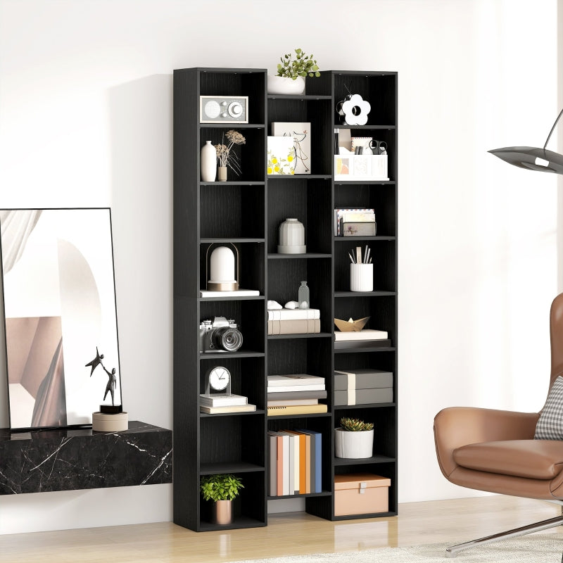21-Compartment Bookshelf with Ten Adjustable Shelves Engineered Wood Black