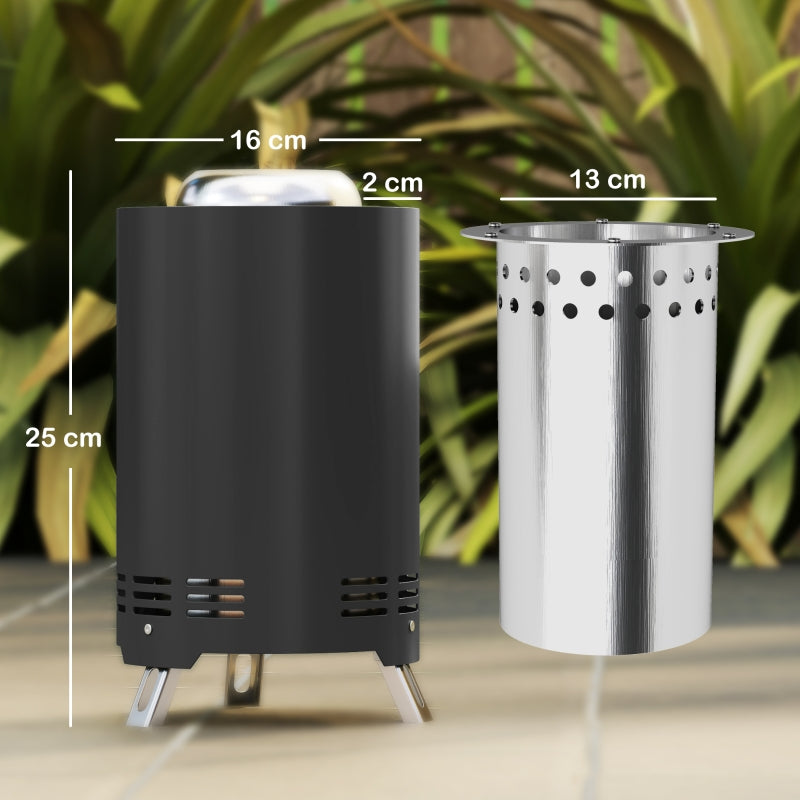 Fire Bowl 16x25cm with Poker, Stainless Steel, Gray