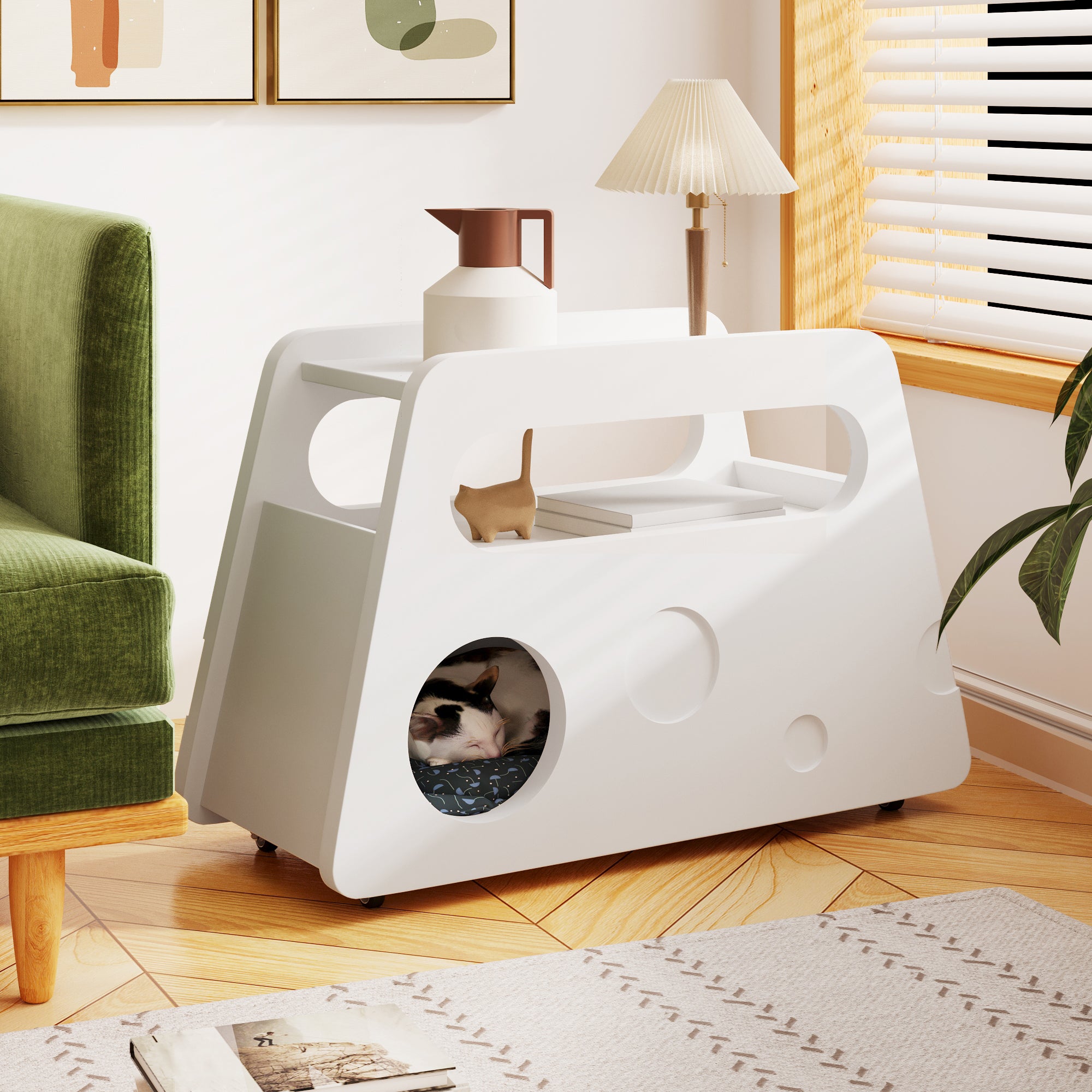 Sideboard, Mobile Space-Saving with Casters, White