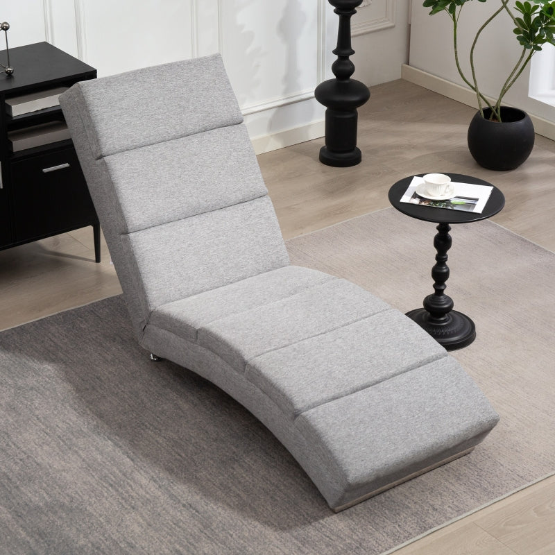 Relaxing Lounge Chair, Upholstered Chaise Longue, Steel Legs, Light Gray