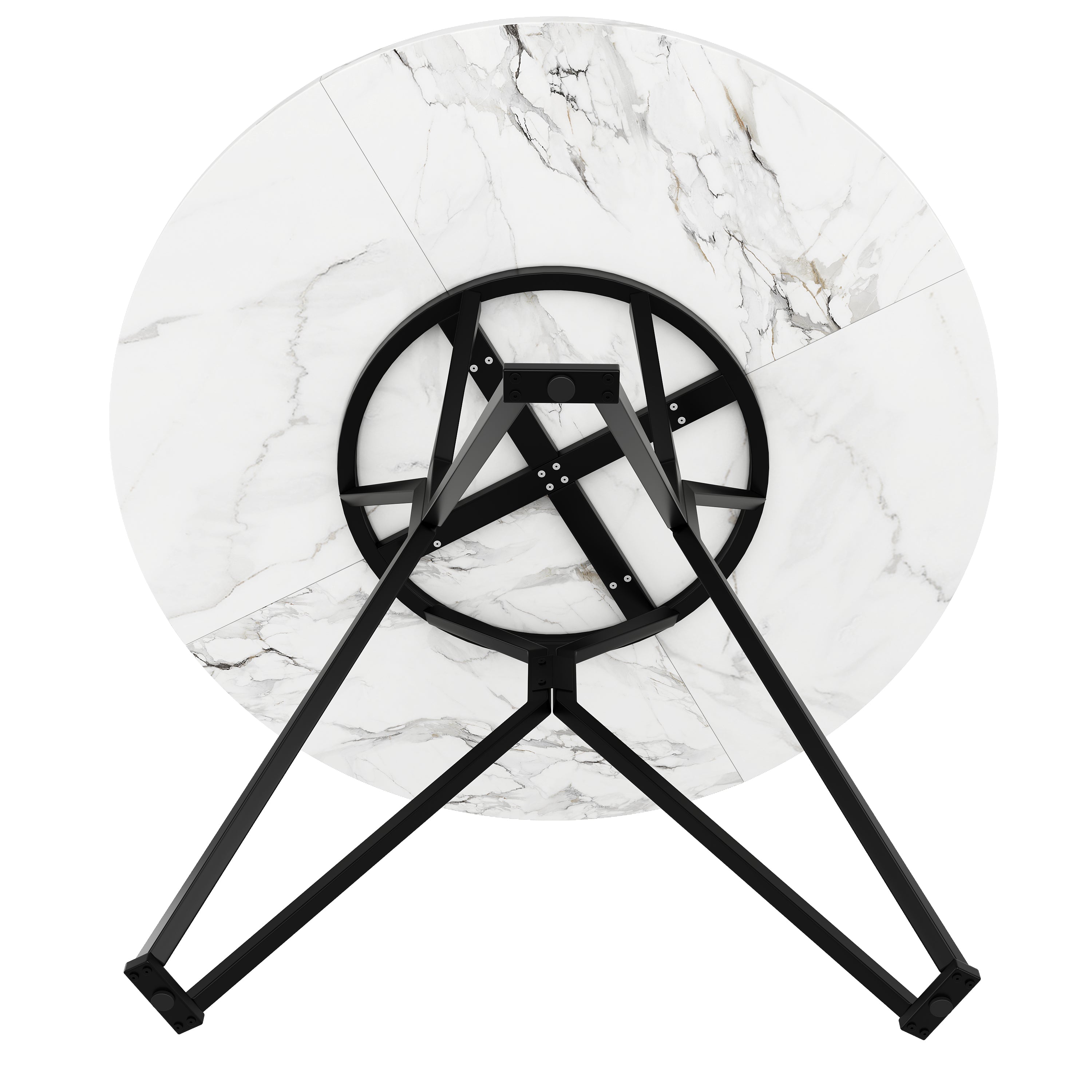 Round Dining Table, 100x100x76cm, 4-Person, MDF Marble, Black