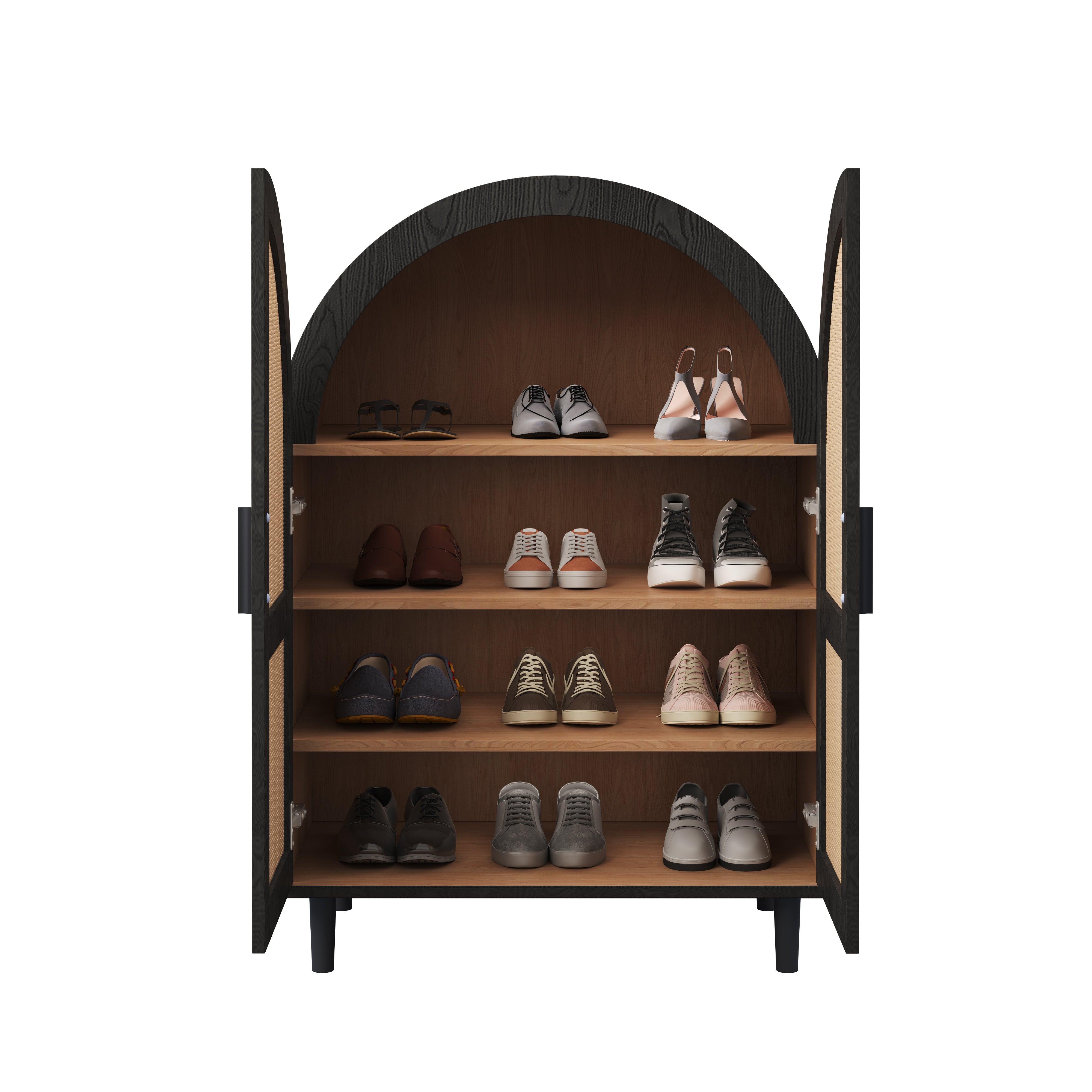 Elegant Sideboard/Shoe Cabinet, Rounded Exterior, Rattan Doors, 3 Shelves