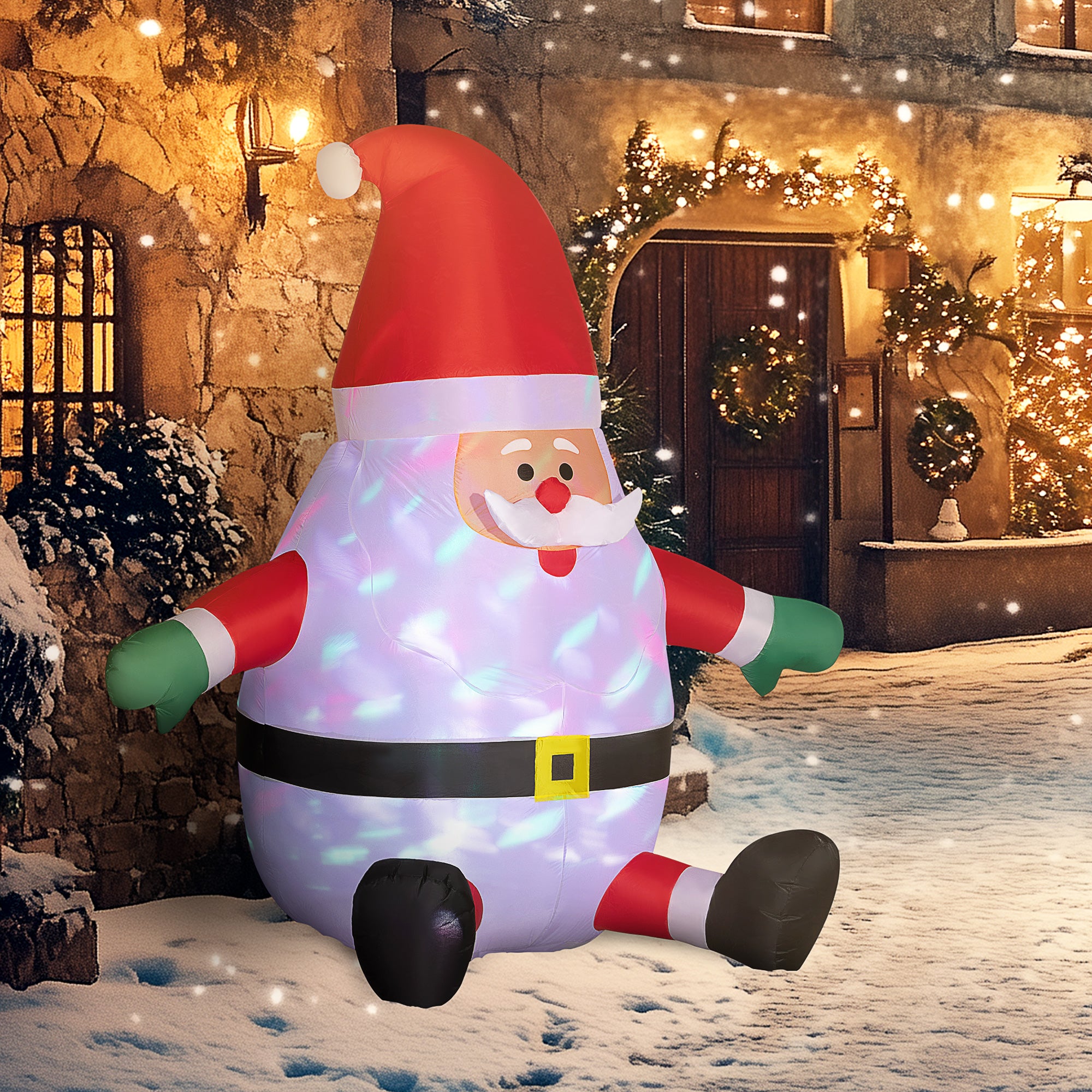 Inflatable Christmas Decoration, 1.83m Santa Claus with rotating light ball, LED lighting