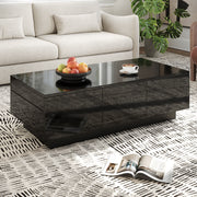 Coffee Table Modern Rectangular High-Gloss with Drawers Sliding Compartment Black