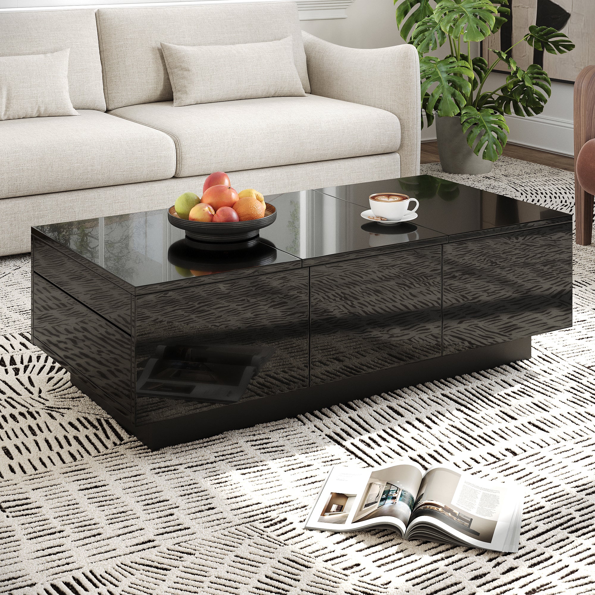 Coffee Table Rectangular Storage High-Gloss Black