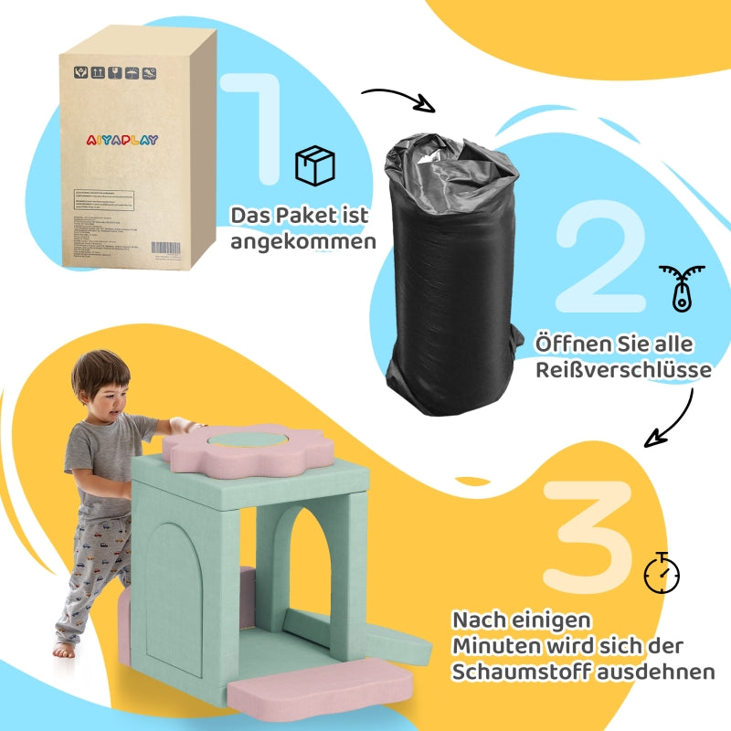 Foam Blocks for Climbing, Building and Crawling, Indoor Play Mats, Green and Pink Set of 12