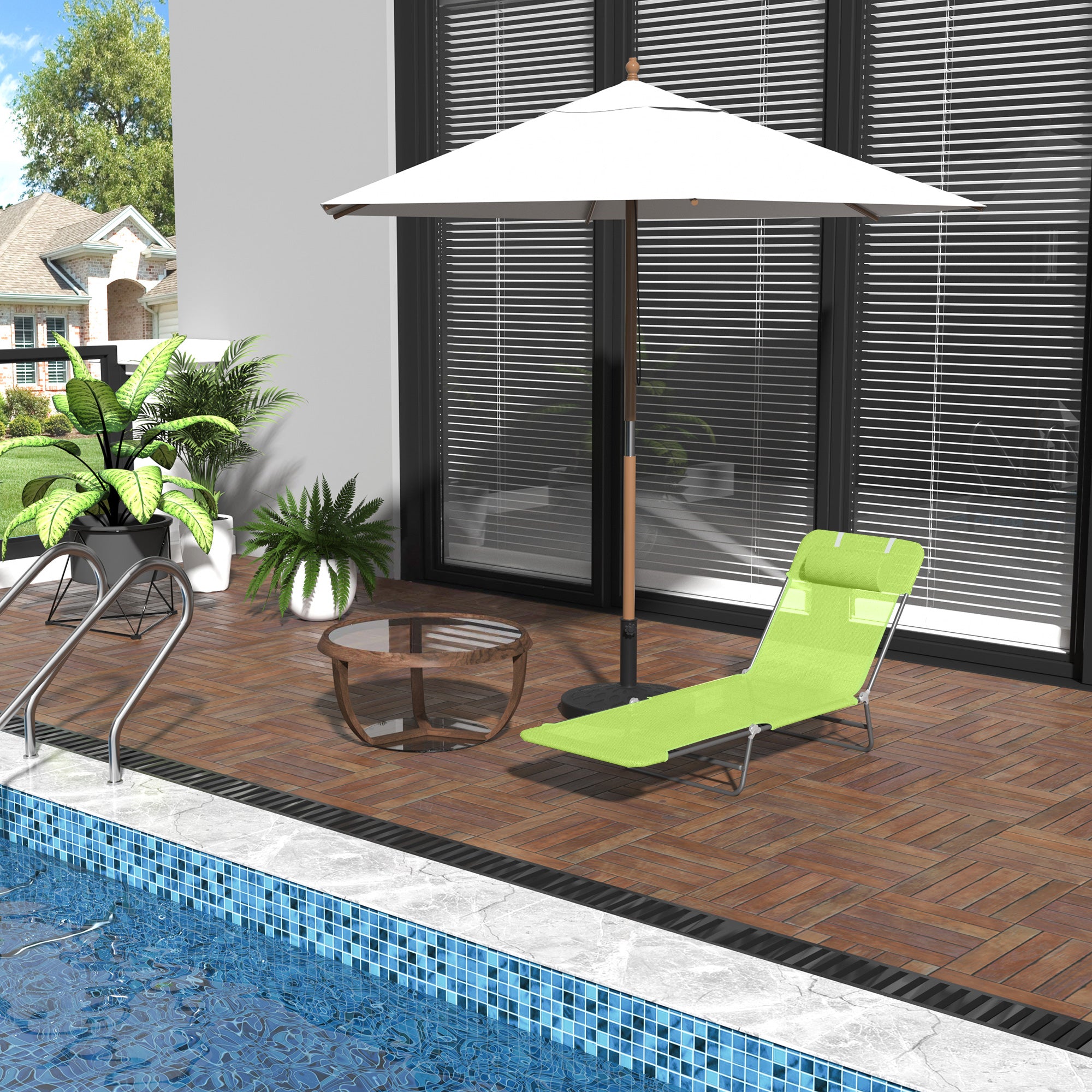 Sun Lounger, Foldable Two-legged for Garden & Balcony, 4 Colours