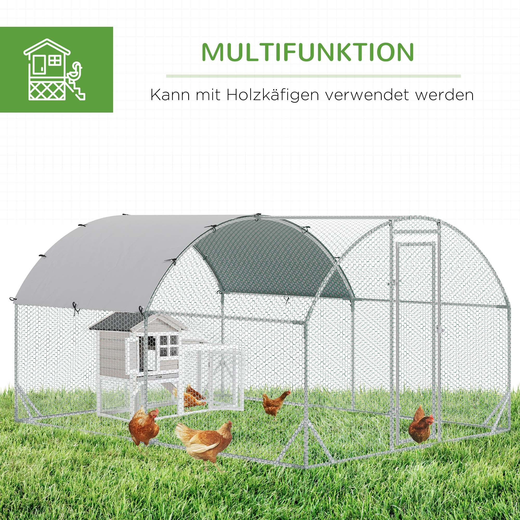 Chicken Coop Free-Range Enclosure, 280 x 380 x 197 cm, Steel