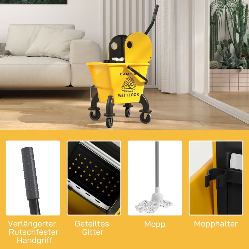 Cleaning Cart Mop Bucket with Press, 26 Liter, Yellow