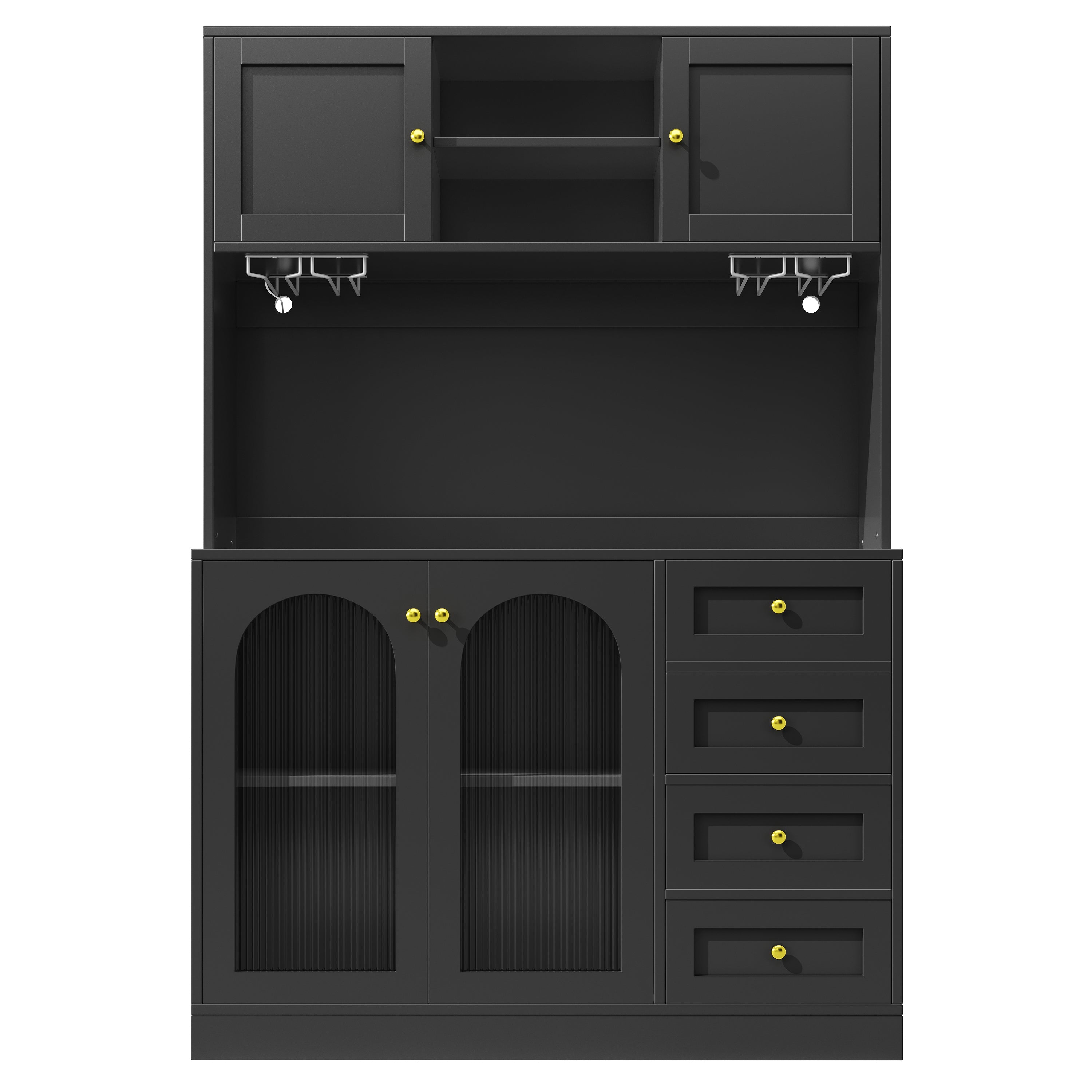 Sideboard Buffet Cabinet with 4 Doors, LED Light and Drink Holders, Black and White