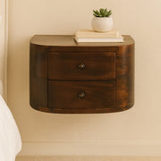 Solid Wood Lunar Floating Bedside, 2 Drawers, Dark Brown