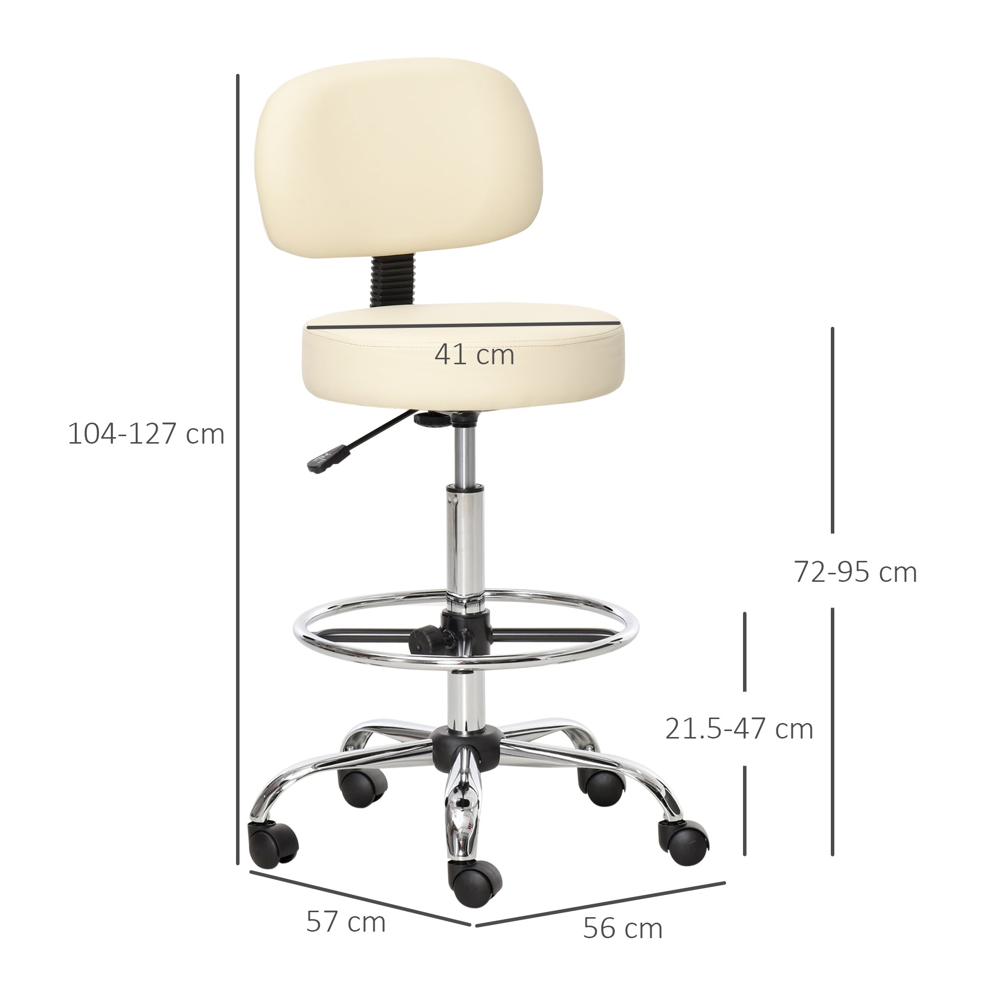 Swivel Bar Stool, Height Adjustable with Backrest, PU Leather Beige