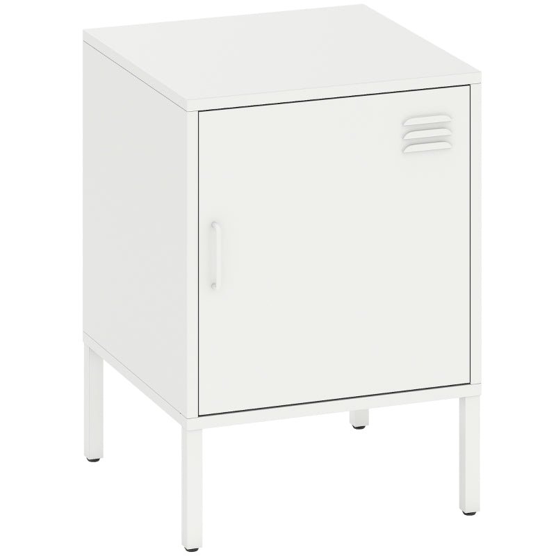 Bedside Table Adjustable Shelf Multipurpose Steel White