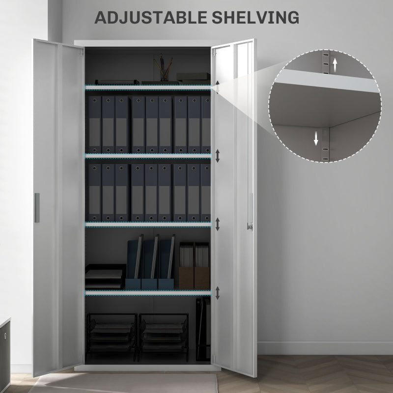 Office Cabinet, Five Shelf Lockable Steel - White