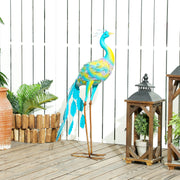 Peacock Garden Statue, Standing Metal Ornament with Stakes, Multi-Colour
