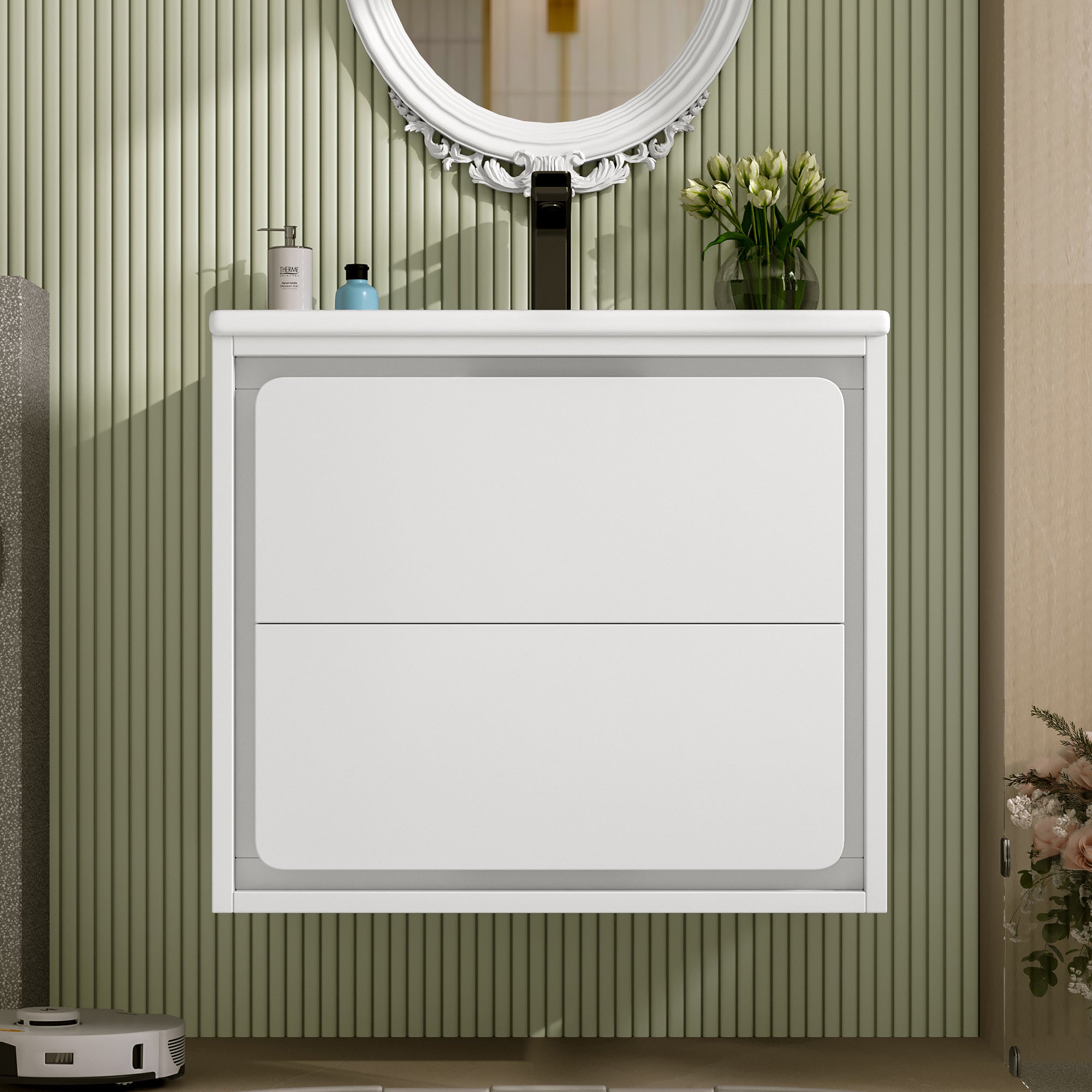 Wall-Mounted Bathroom Vanity Unit with Integrated Sink and LED Radar Sensor Lighting, White