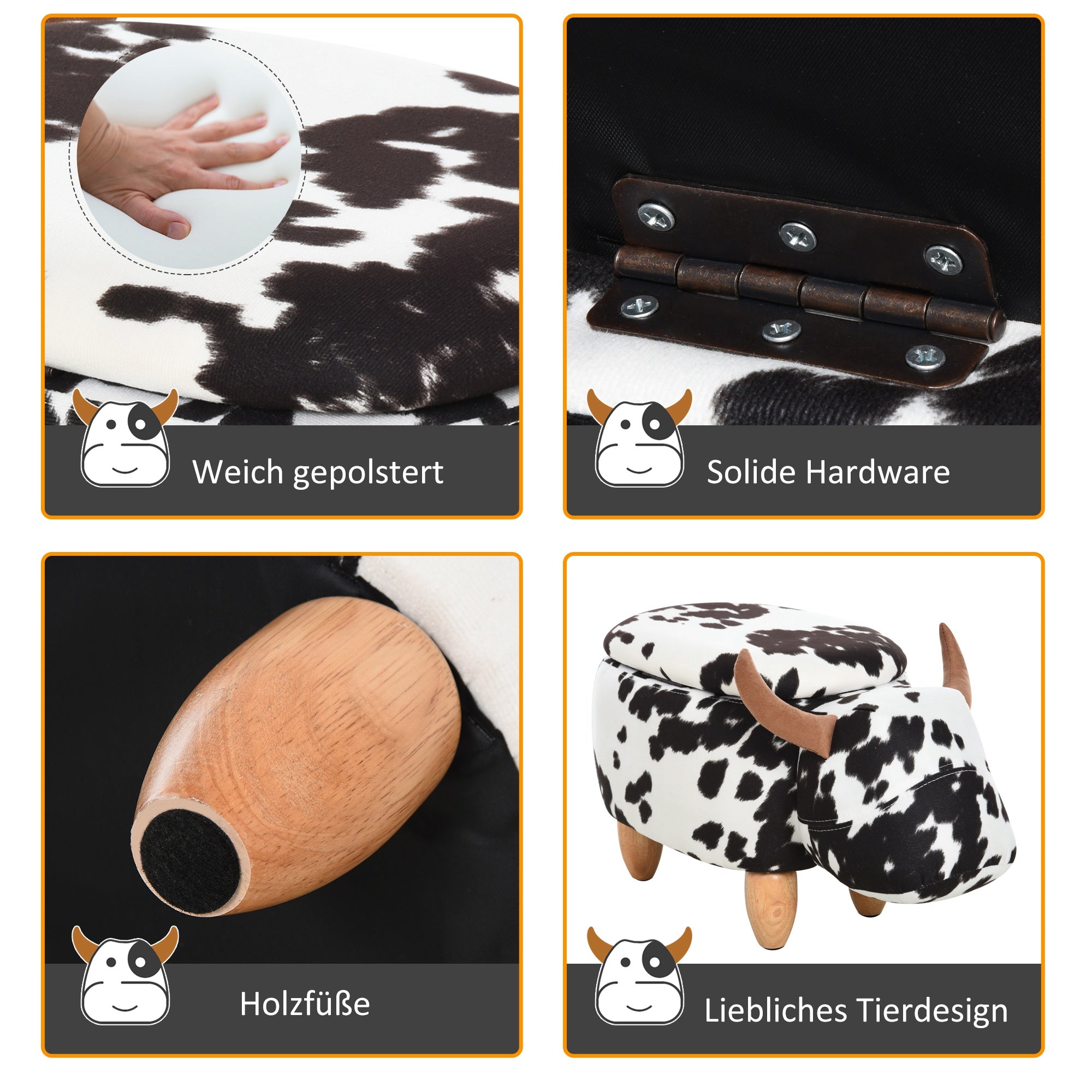 Animal Stool Piglet Upholstered Storage Decorative Black White