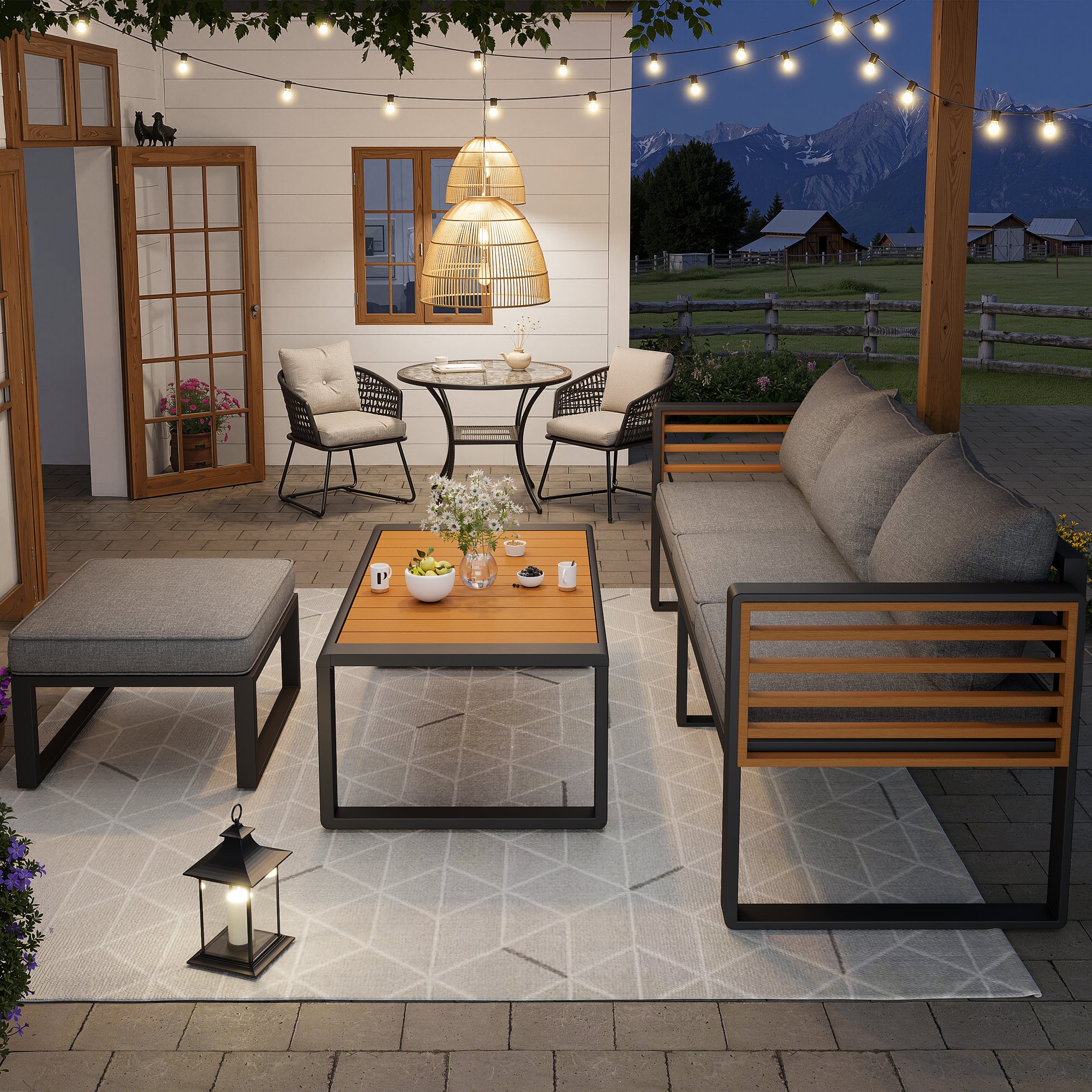 Garden Lounge Set 3-4 Seater Modern Outdoor Sofa - Galvanized Iron Frame