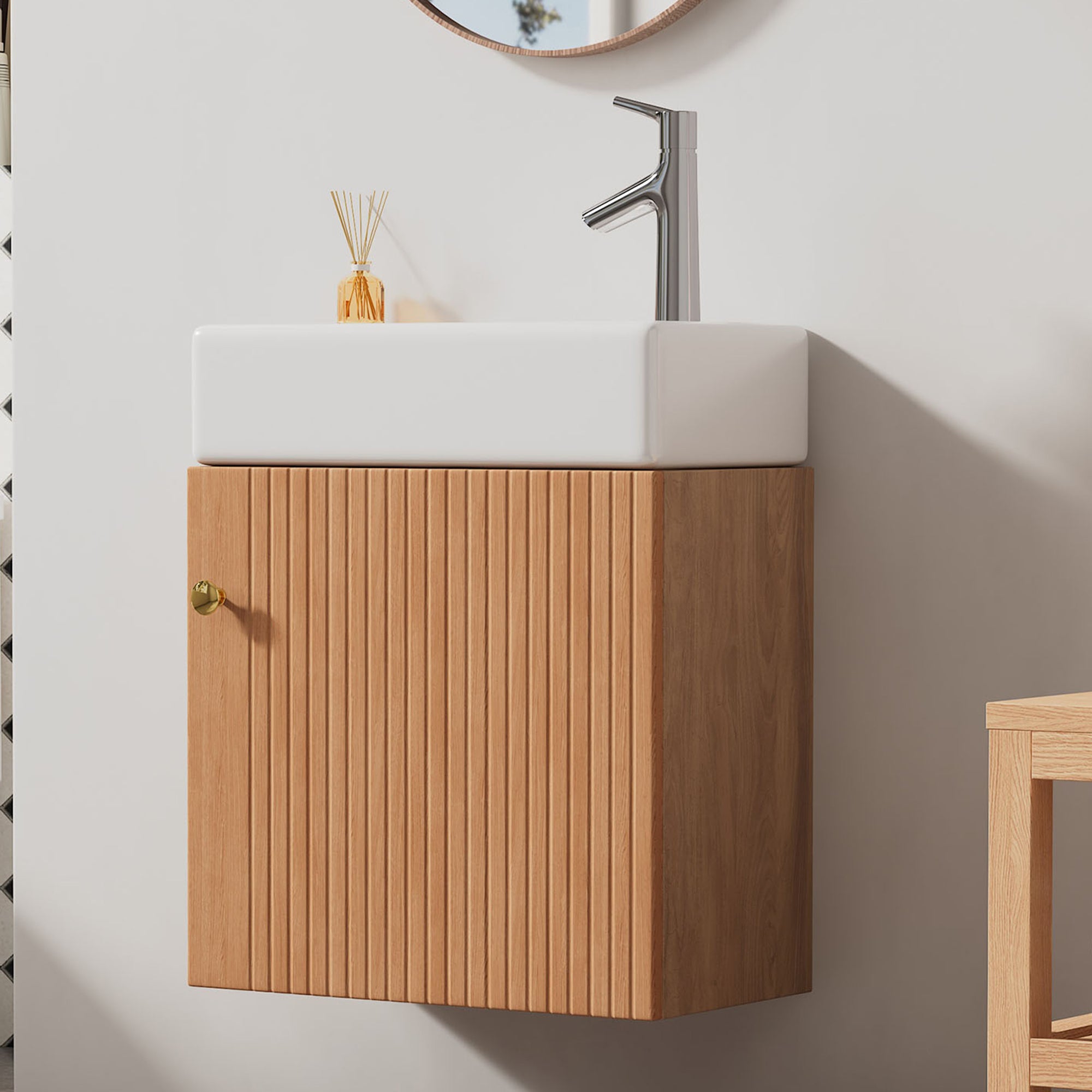 Bathroom furniture washbasin with vanity unit 46 cm, hanging, small guest, in furniture