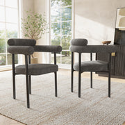 2 Dining Chairs Modern Simple Comfortable Ring Seats Dark Grey Suede Fabric