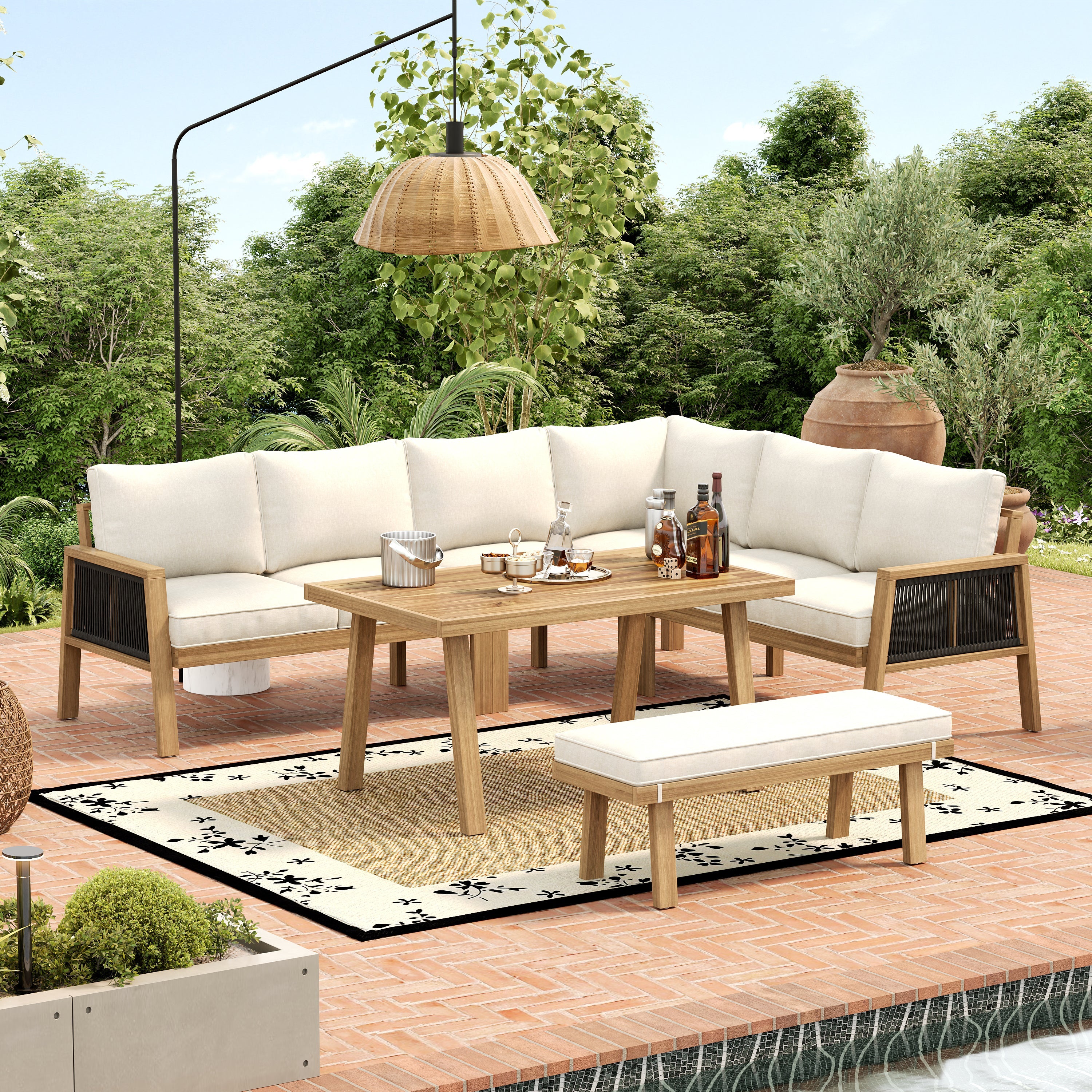 Garden Furniture Set with Corner Sofa and Coffee Table, Acacia Wood an ...