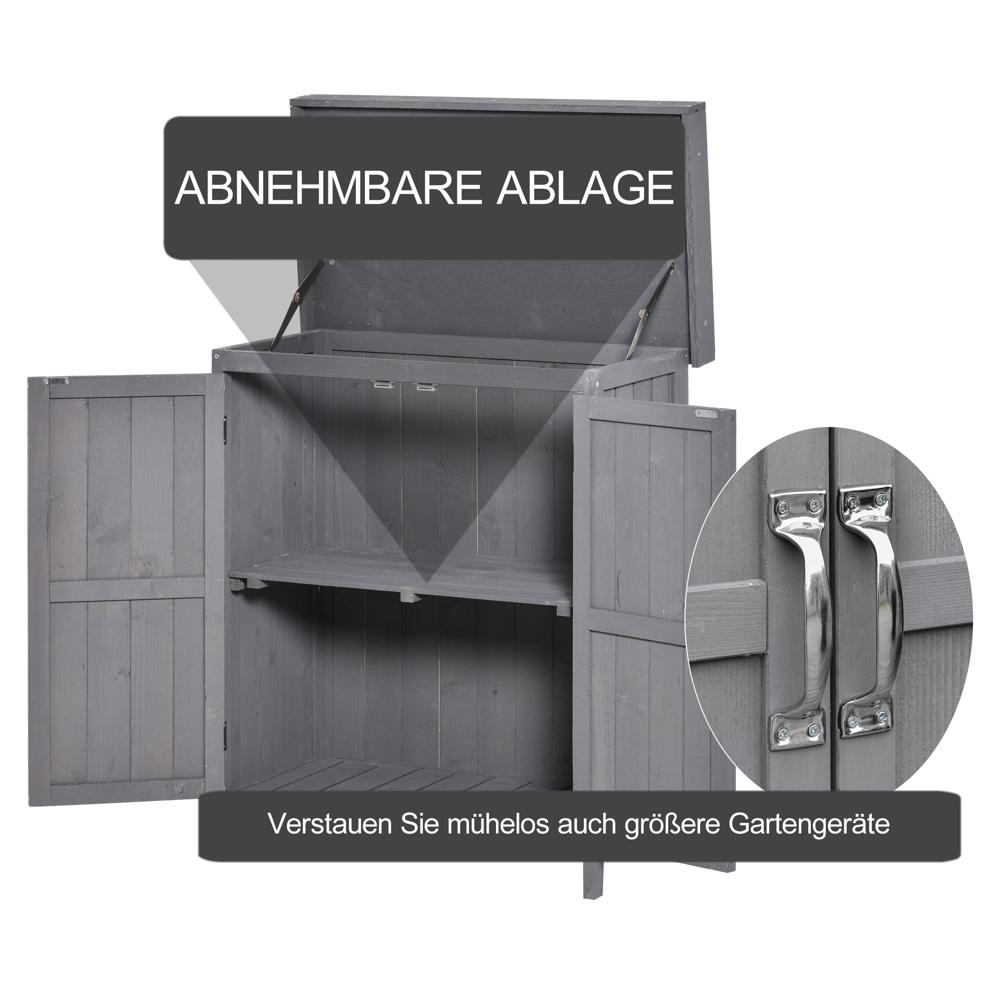 Garden Cabinet Weatherproof Tool Cabinet Double Door 2 Compartments Fir Wood Dark Grey