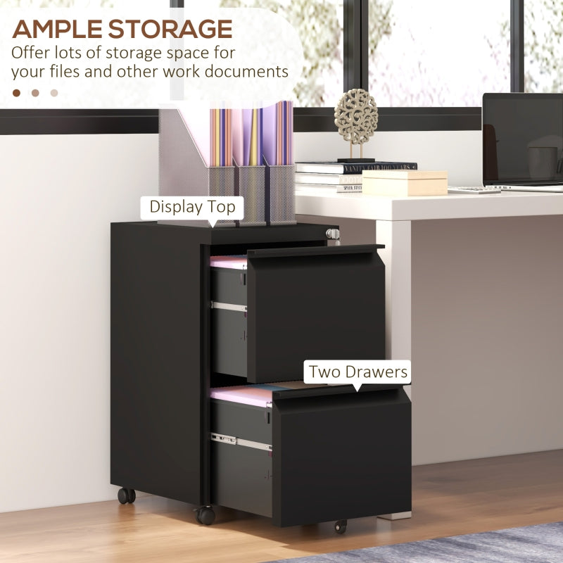 2-Drawer Mobile Filing Cabinet, Lockable for Letter/A4/Legal Size, Pre-Assembled Steel Black