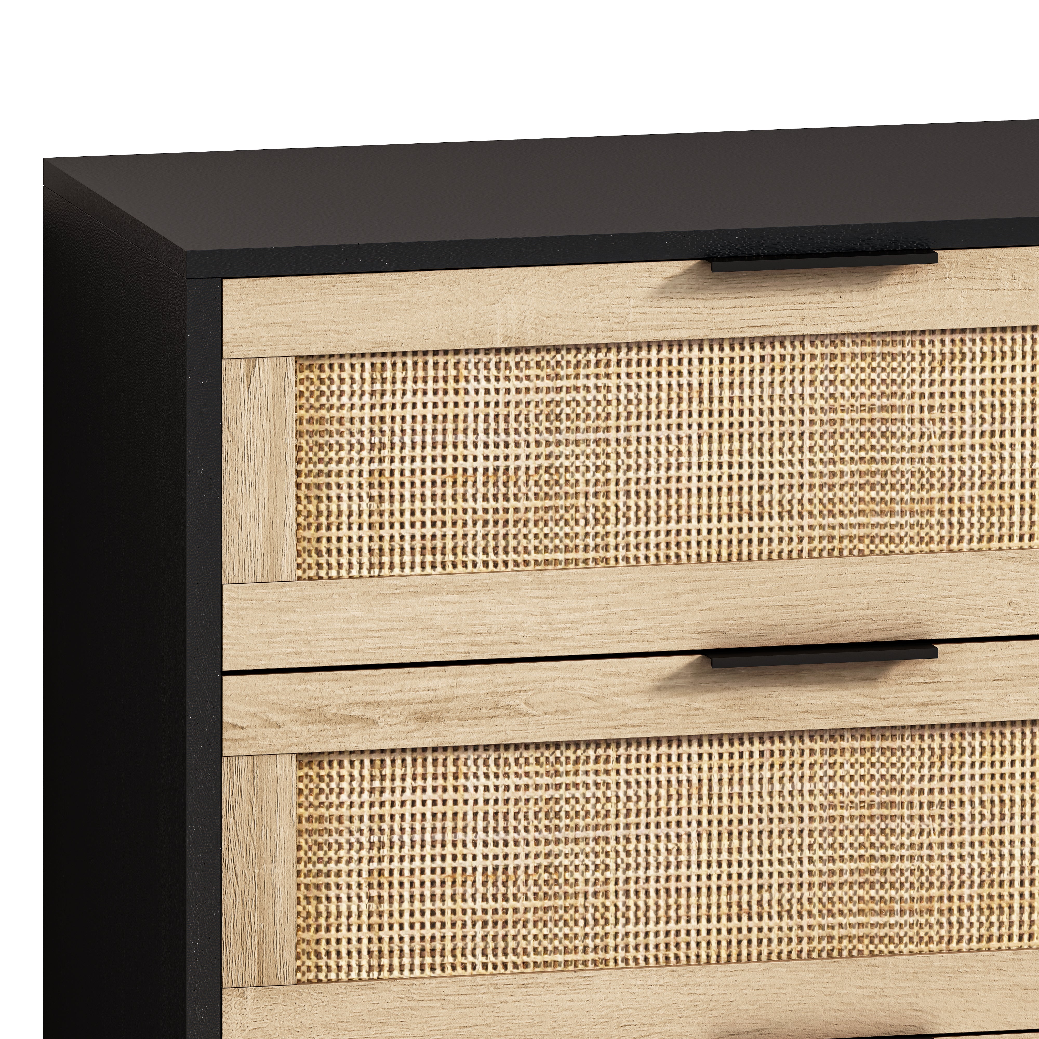 Rattan Storage Cabinet, 130CM 6-Drawer, Black