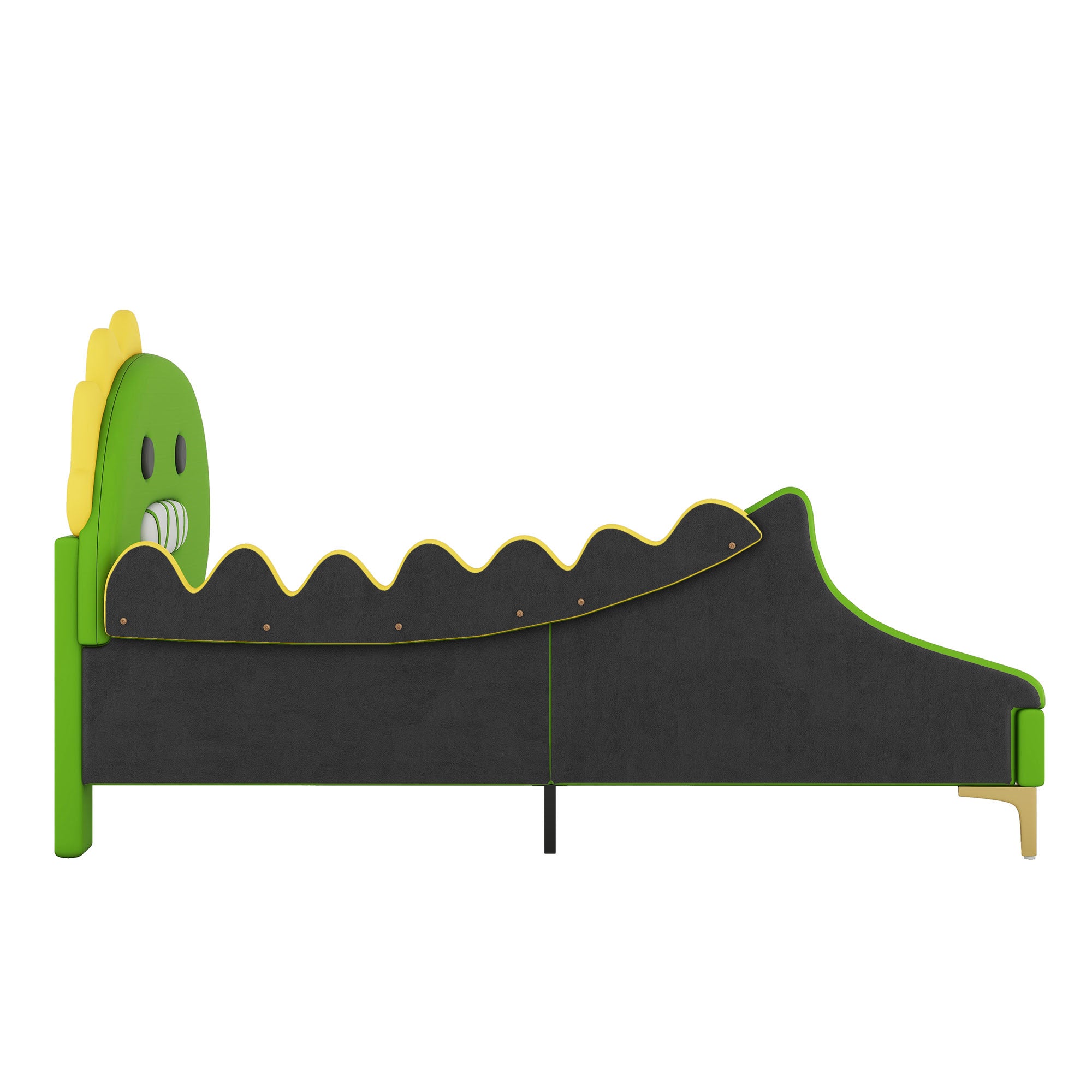Children's Bed 90x200cm Cartoon Dinosaur Shape Flat Bed, Green PU Material