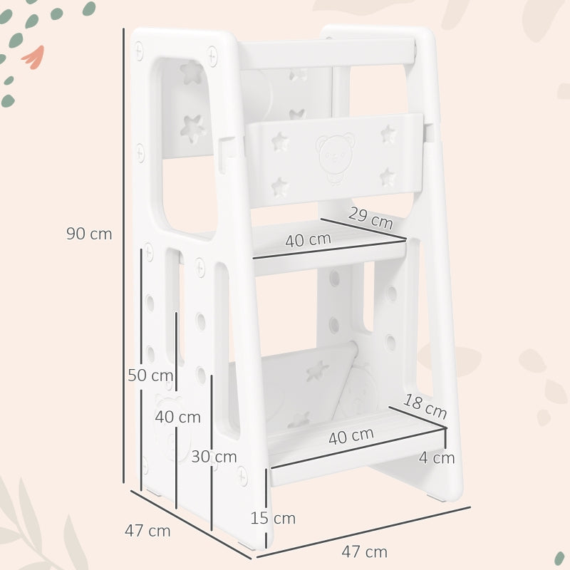 Kids Step Stool Adjustable Standing Platform Kitchen White