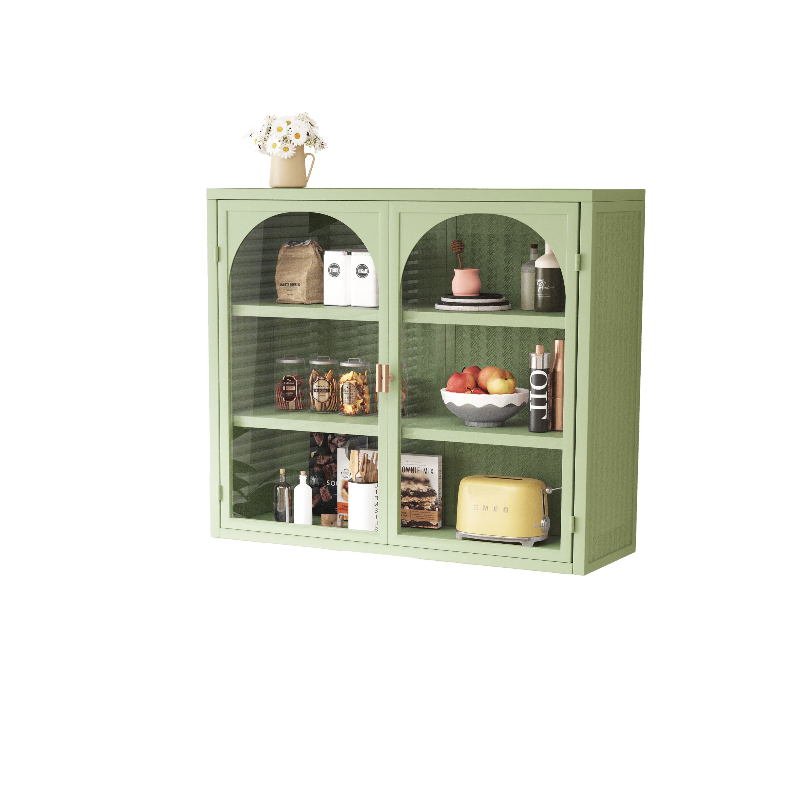 Wall Cabinet 70cm Two-door Three-tier Storage Woven Pattern, Green