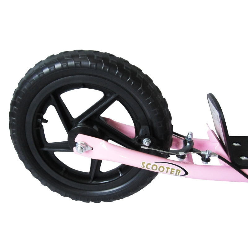 Kids Kick Scooter, 12-inch Wheels, Handbrake & Kickstand, Steel, Pink