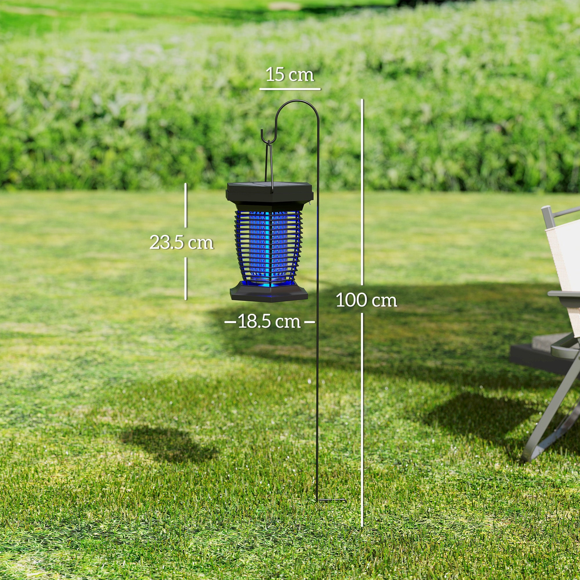 2-in-1 Electric Fly Zapper Garden Lantern, Solar/USB Rechargeable, Black