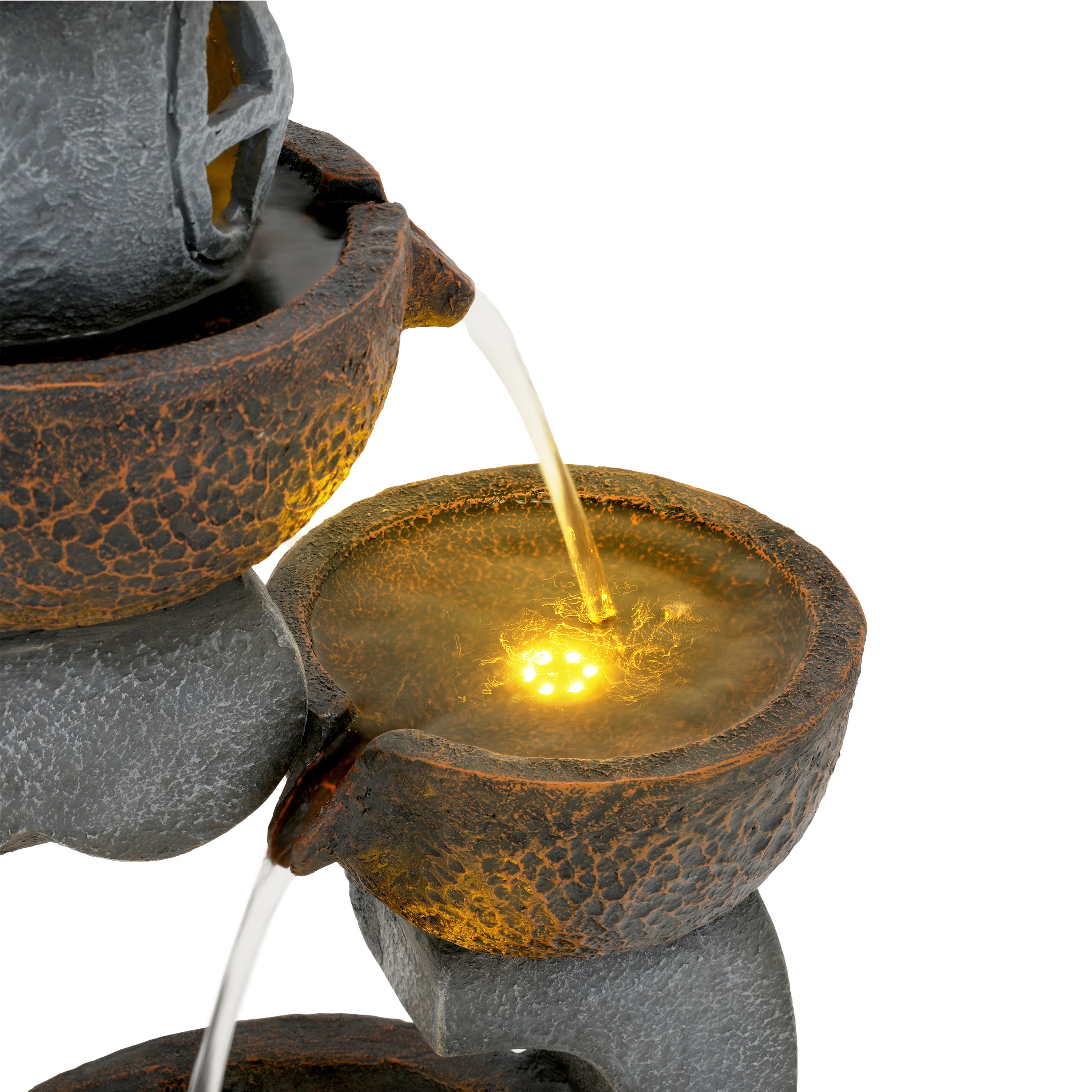 Japanese Garden Zen LED Outdoor Fountain, 95 cm with Tranquil Water Feature, Stone Grey