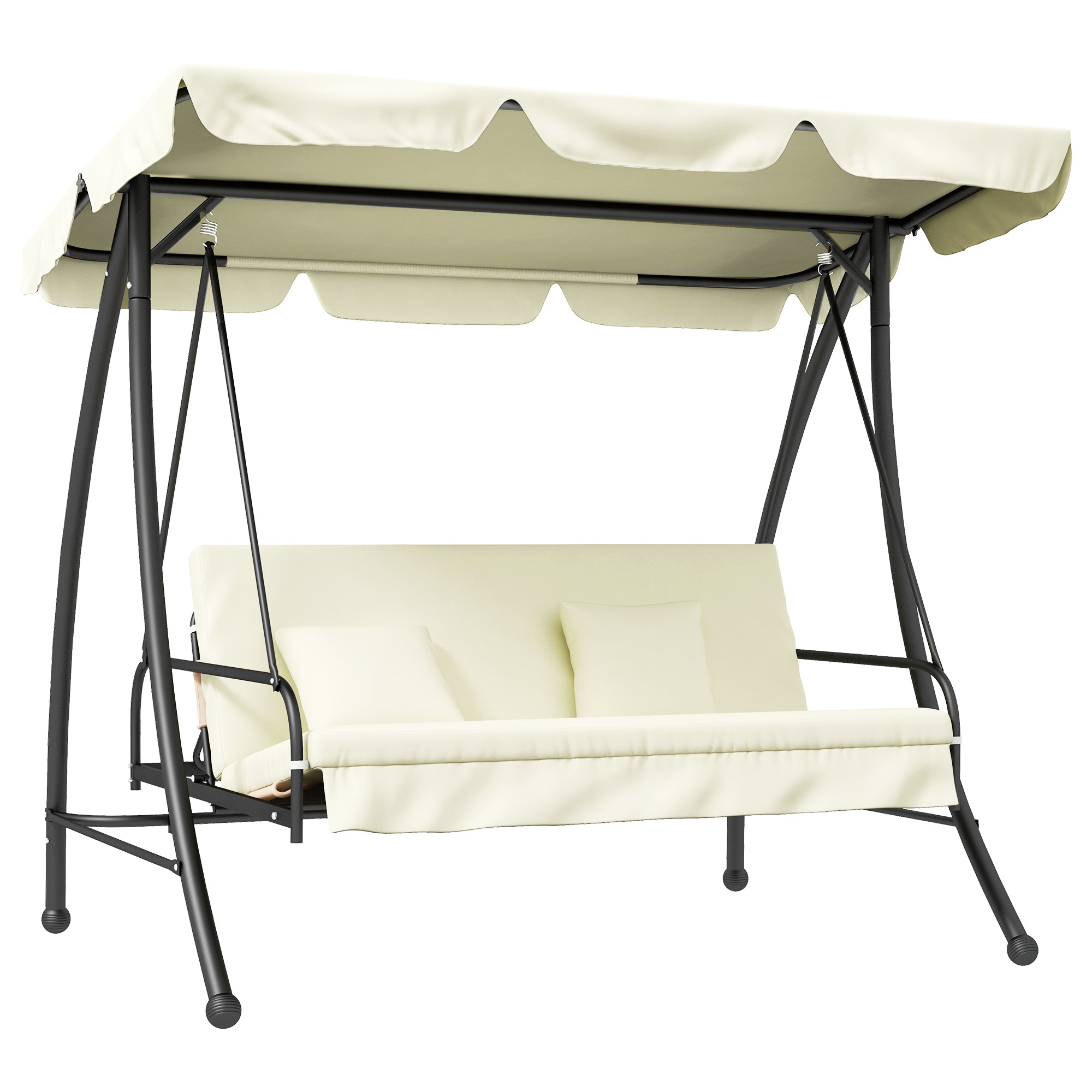 Outsuuny 2-in-1 Hollywood Swing Reclining 3-Seater Garden Lounger, Cream White