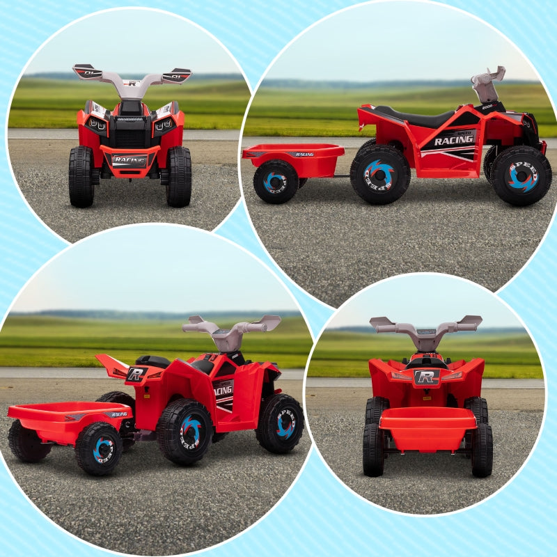 electric children's quad with trailer, 2.5 km/h, 50-minute ride, for 1.5 to 3 years, 25 kg, red