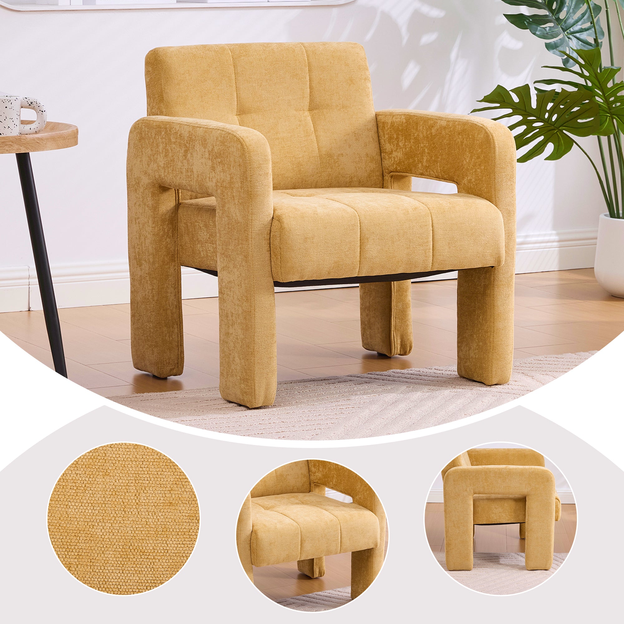 Modern Minimalist Single Armchair, Upholstered Comfortable Padded Nordic Style Seating