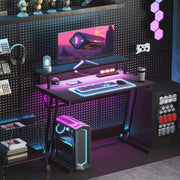 Gaming Desk with LED Lights, Power Outlets, Monitor Stand, Z Shaped 100x60cm, Black